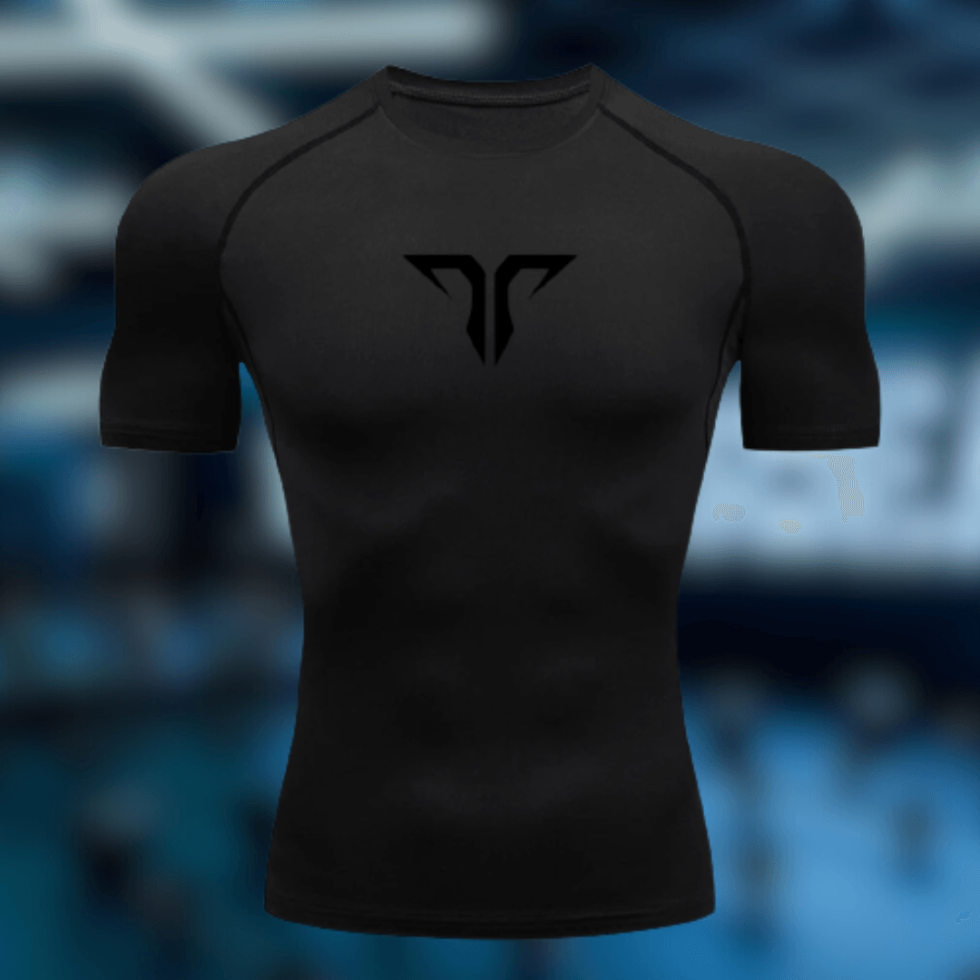 TrenFlex Small Logo Compression - Short Sleeve Black on Black - Trenflex